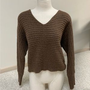 Brown V-Neck Cropped Sweater